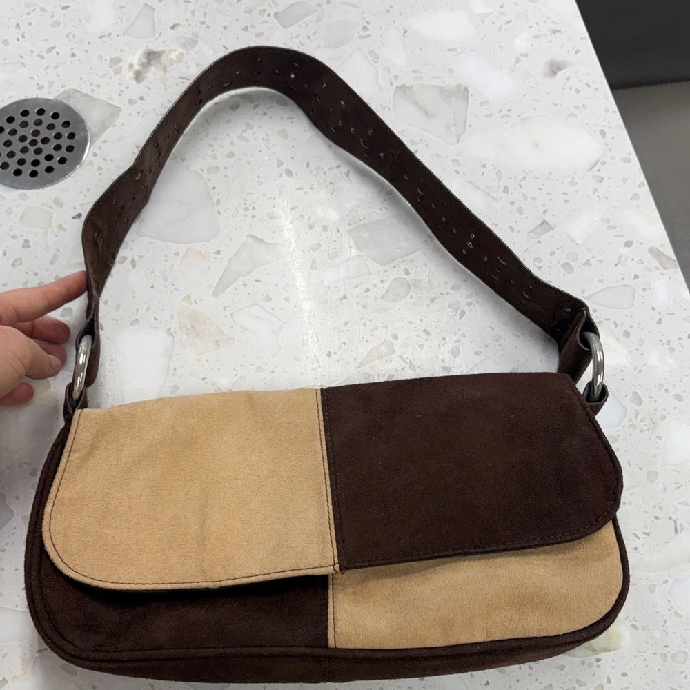 Two-Tone Brown Suede Shoulder Bag - Classic Women's Bag